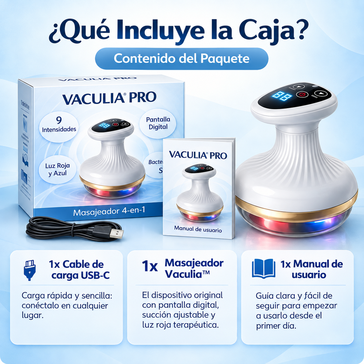 Vaculia® Masajeador Anticelulitis con Luz Roja y Azul